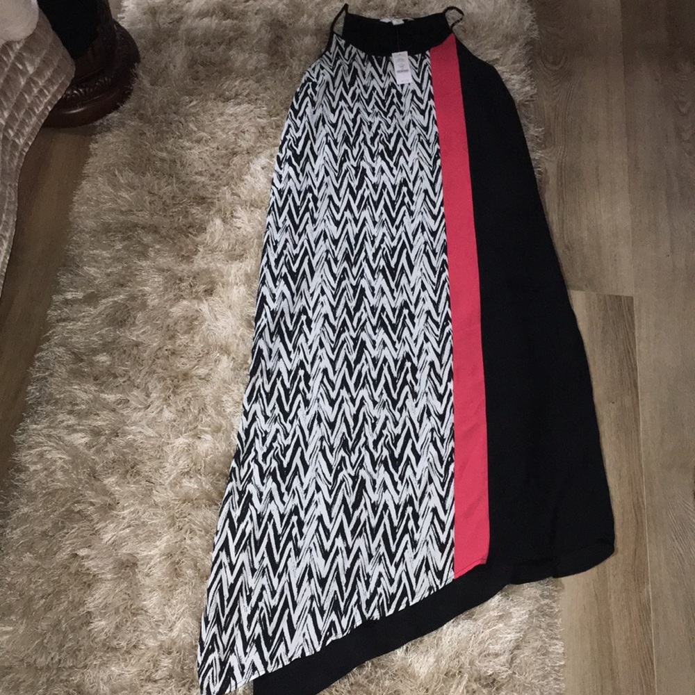 WHBM NWT ASYMMETRIC HEM PRINT SKINNY STRAP MAXI MIDI DRESS